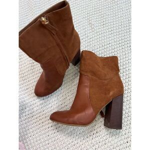 Brown heeled boot size 10 womens faux leather soft brown heel winter shoes Zara